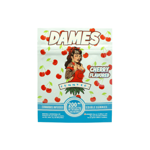 Dames cherry flavoured thc gummy edibles bag
