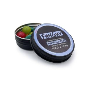 Funguy microdose gummies open tin